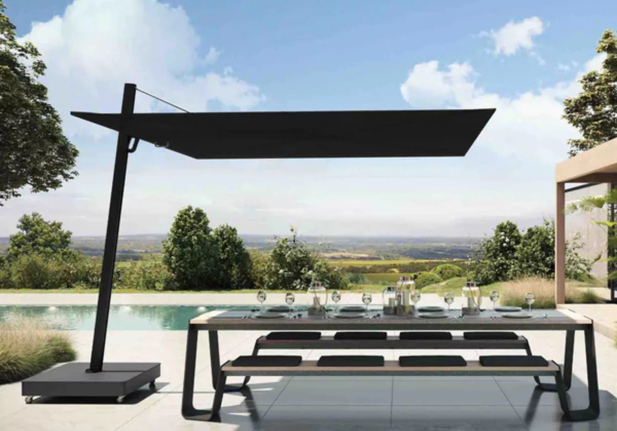 living spaces patio umbrella Eco-Friendly Umbrellas vented canopy top that allows air to flow through freely Umbrella Bases | Living Spaces