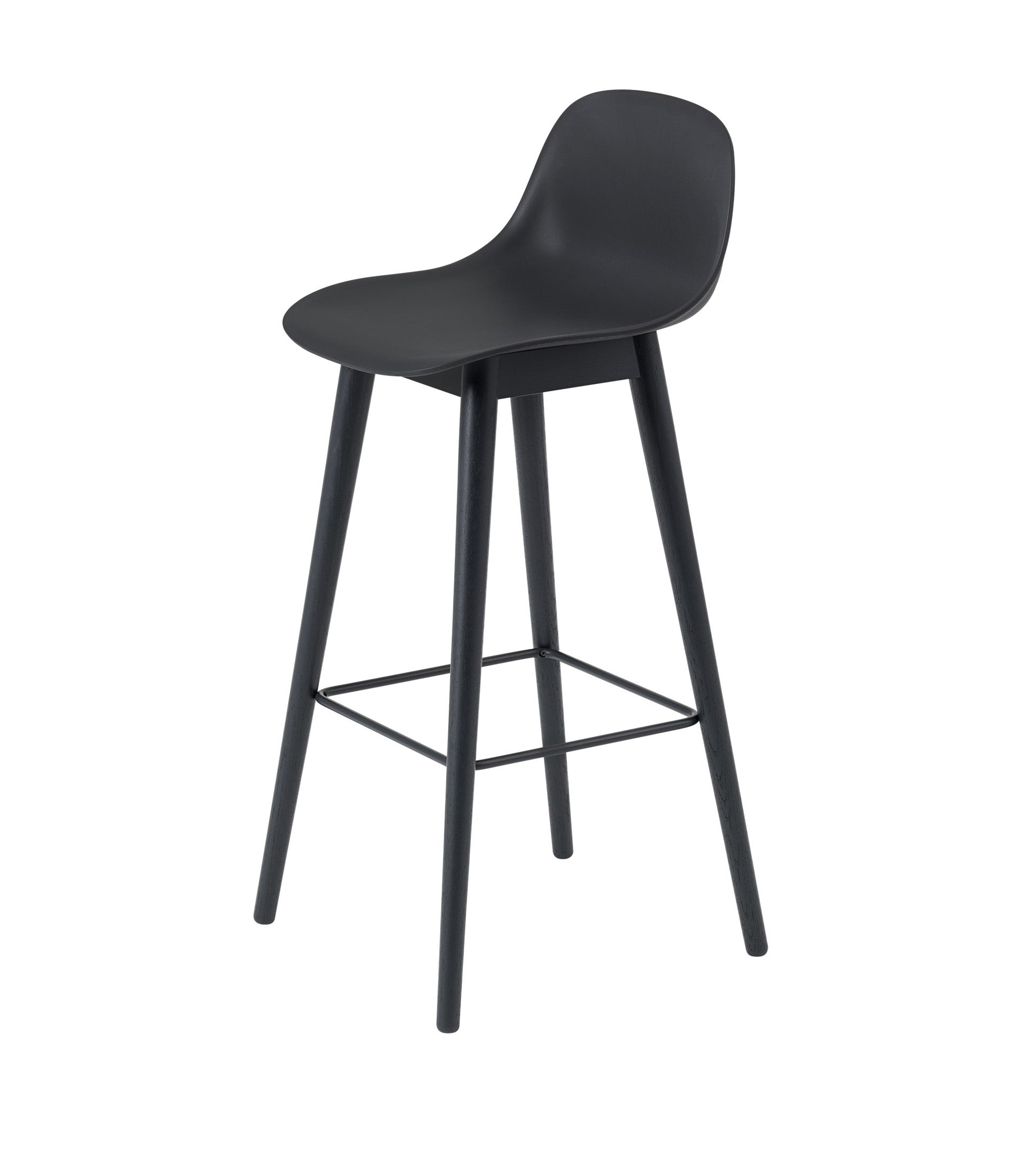 Fiber Bar Stool with Backrest - Wood Base