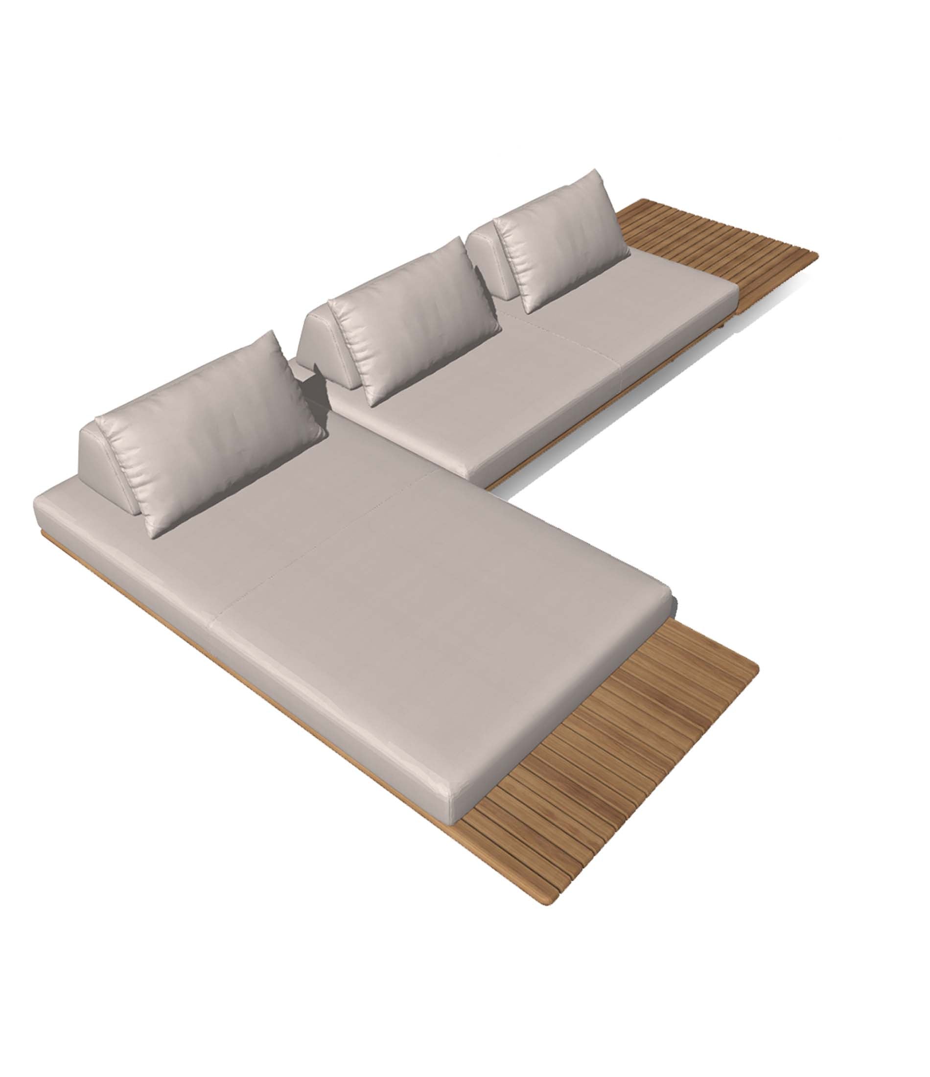 Deck 3 Piece Sectional With Teak Coffee Table Configuration