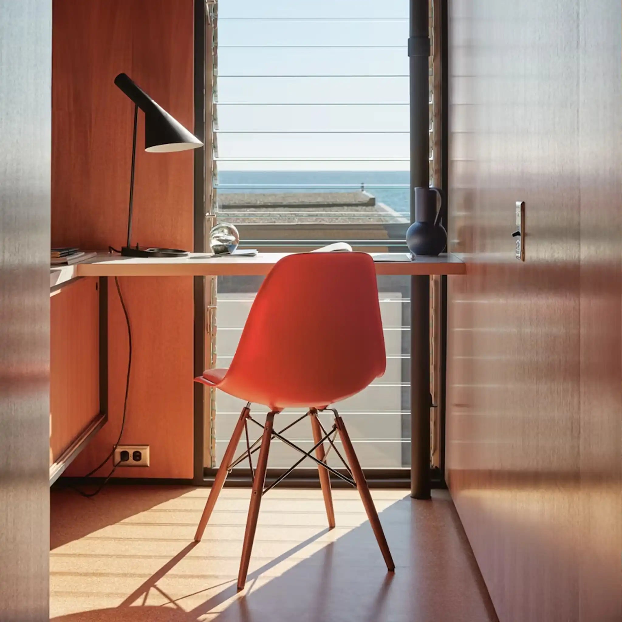 Eames® Molded Plastic Side Chair, White Ash Dowel Base - Upholstered