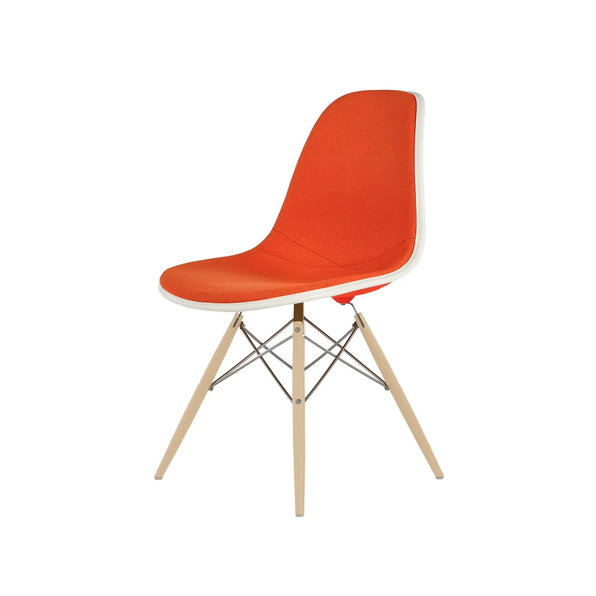 Eames® Molded Plastic Side Chair, White Ash Dowel Base - Upholstered