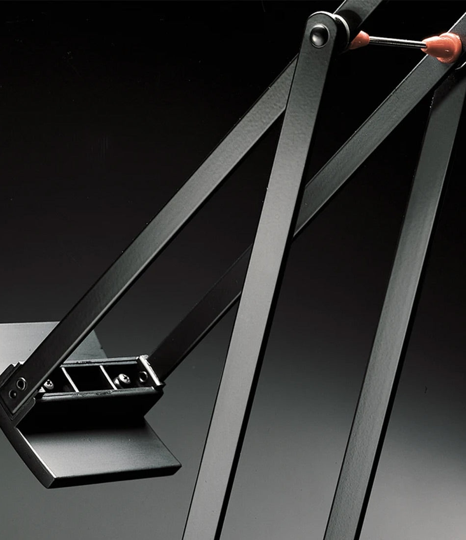 A close look at the Artemide Tizio floor lamp's elbow hinge.
