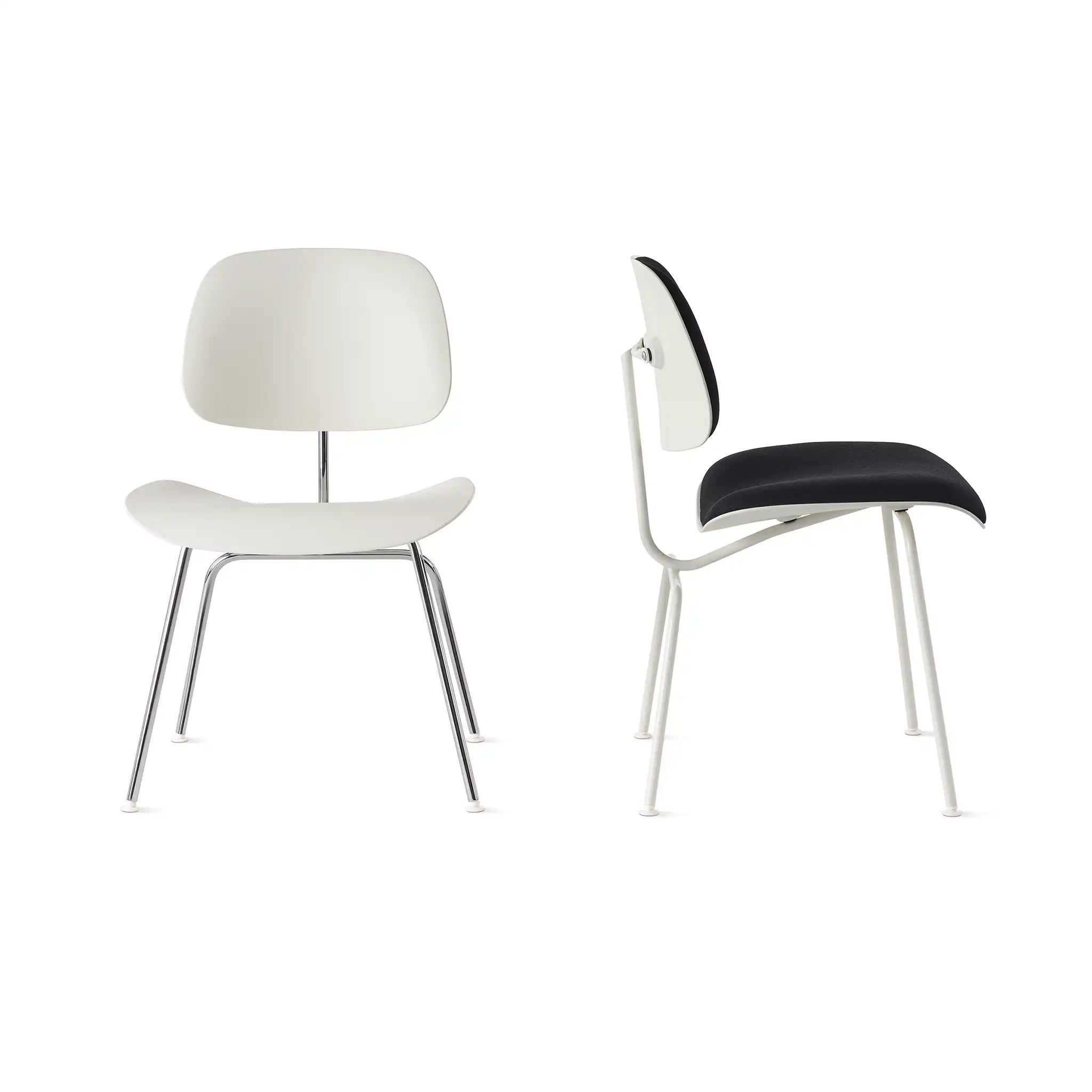 Eames® 塑料模压餐椅，带金属底座