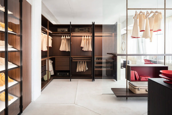 A walk-in closet built for a growing wardrobe