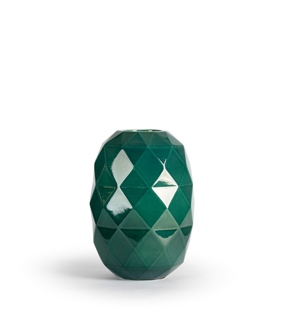 Circular vase in glossy mint green finish, textured with diamond shapes from Bosa Trade.