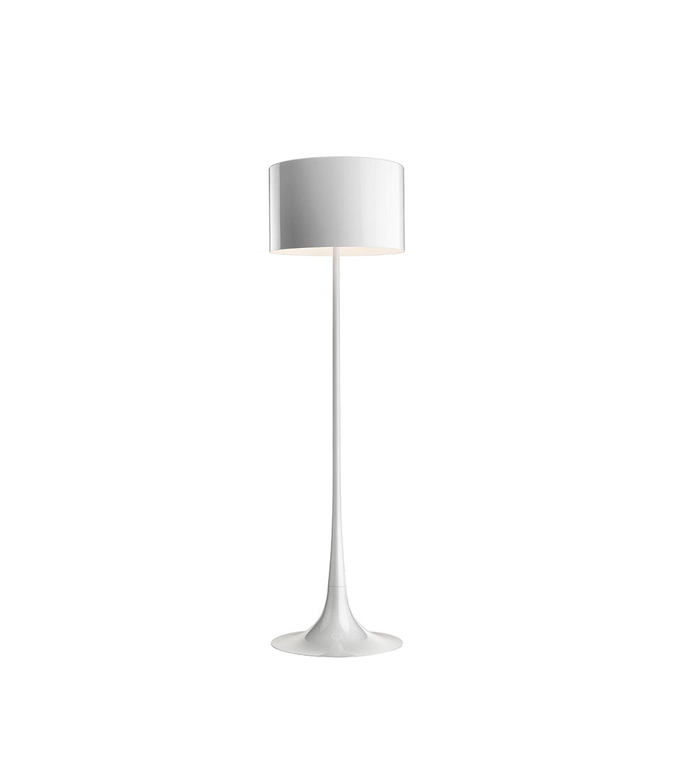 White Flos Spun floor lamp. Tulip-shaped base and stem with white shade.