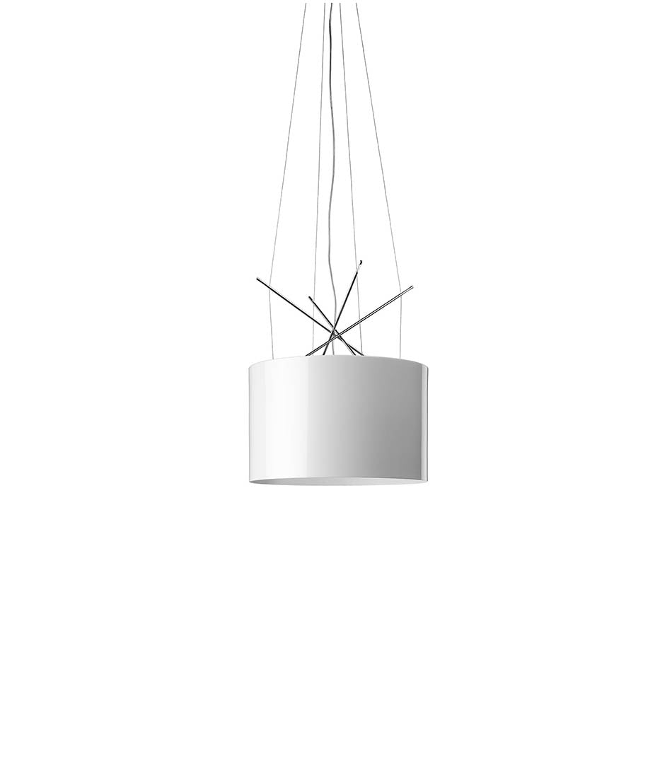 Flos Ray suspension lamp, with glossy white lampshade.